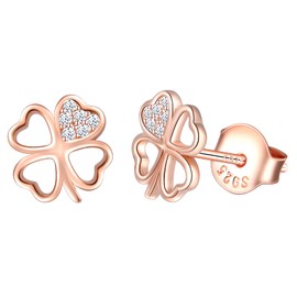 MicVivien 925 Sterling Silver 4 Leaf Clover Earrings Shamrock Earrings Lucky Stud Earrings for Women Teens Girls