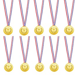 Cosyhav Medals for Children,10 Pack Football Gold Medal, Plastic Medals for Kids Sports, Medal Set for Boys and Girls, Prize Ribbons Included