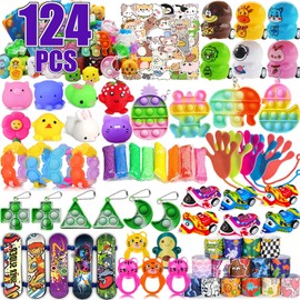 124 Pcs Party Favors for Kids, Goodie Bag Items, Loot Bag Fillers, Pinata Filler, Treasure Box Toys for kids Classroom Prizes, Treasure Chest, Valentines Day Birthday Gifts