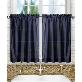 Ellis Curtain Stacey Tailored Tier Pair Curtains, 56" x 30", Navy