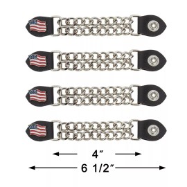 Dream Apparel USA Flag Leather Motorcycle Vest Extenders for Men Biker Double Chrome Chains