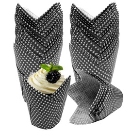 200 Pcs Grid Tulip Cupcake Liners Black Greaseproof Muffin Baking Liners Tulip Cupcake Wrappers for Bridal Baby Shower Wedding Birthday Party Christmas Decor