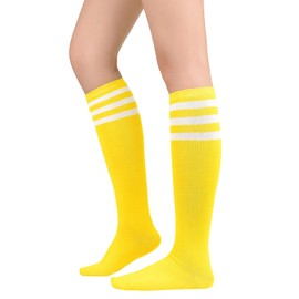 American Trends Knee High Socks for Women Yellow Baseball Socks Thigh High Athletic Socks 1 Pack Yellow White One Size
