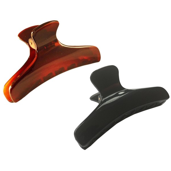 Parcelona French Salon Style Flat Set of 2 Small Tortoise Shell Brown and Black Narrow Jaw Hair Claw Clip Clutcher Clamp