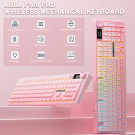 AULA F108 PRO - Wireless Mechanical Keyboard with Screen & Knob,Full Size Keyboard with 8000mAh Battery,Pre-lubed Switches,Side Printed PBT Keycaps,RGB Backlit Hot Swappable Custom Gaming Keyboards