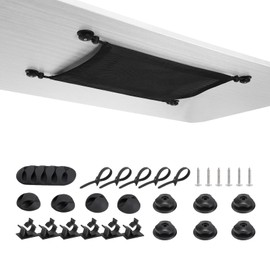 WurdeWindig Under Desk Cable Management Net, Mesh Computer Cable Organizer for Desk, Office Supplies Organizer with Cable Ties, Black 15.7 * 11Inches.