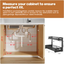 2-Pack 19"Deep Under Sink Organizer And Storage, 2-Tier L-Shaped Pull Out Cabinet Organizer with Upgraded Slide Rails, Height Adjustable Drawers for Kitchen&Bathroom, Extra-Large Storage Shelves–Black