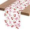 Cherry Pattern Table Runner, Red White Design with Bows, Seasonal