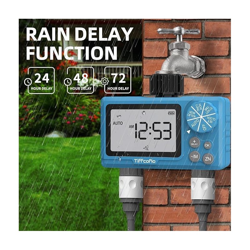TiFFCOFiO Sprinkler Water Timer Outdoor, 2 Outlets Digital Pogrammable for