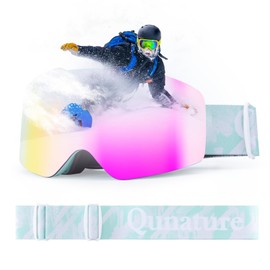 Qunature Ski Goggles Snow Goggles UV Protection Women / Men Goggles Anti-fog Breathable Helmet Compatible Snowboard Goggles for Glasses Wearers Skiing Snowboarding Pink Green