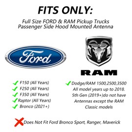 Bullet Antenna Replacement for Ford F150 F250 F350 Super Duty Raptor Bronco/Dodge RAM 1500 2500 3500 All Model Years up to 2018, Anti Theft & Carwash Safe, Truck Radio Antenna (Matte Black) 5.5"