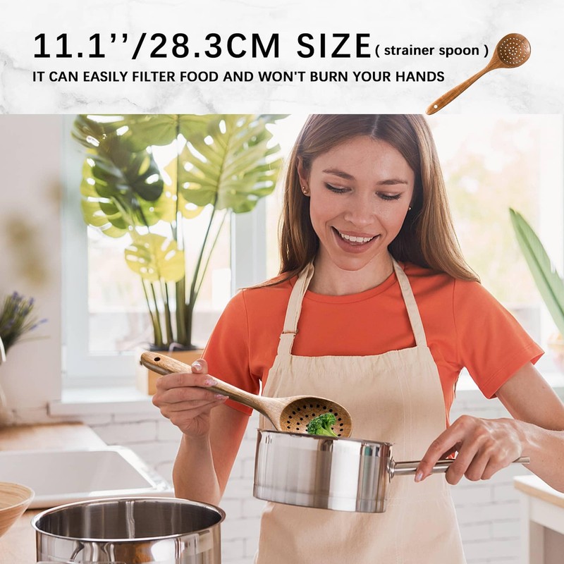 Hefild Wooden Spoons for Cooking, Nonstick Cooking Utensil Set with