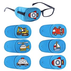 Eye Patches for Kids Girls Boys,6 Pcs Styles Eye Patch for Glasses Kids Reusable Eye Patch for Treating Lazy Eye Amblyopia Strabismus (Right Eye, Blue Transportation)
