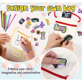 BLISSIQUEE Fabric Bags for Painting Set,12 Canvas Bags & 12 Colour Fabric Pens for Cothes, DIY Craft Bag, Plain Tote Bag to Decorate,Girls Handbag for Craft Gifts, Children's Birthday School, Trave