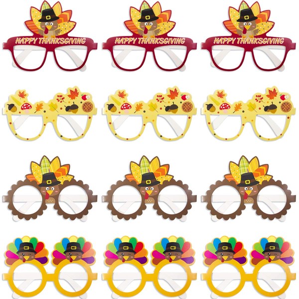 FANCY LAND 15PCS Thanksgiving Paper Eyeglasses Turkey Photo Booth Props for Kids Adults Thanksgiving Party Favors