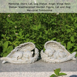 Offfay Pet Memorial Statue, Dog Memorial Gifts, Resin Pet Memorial Stone, Angel Pet Memorial Grave Marker Tribute for Pets Dog Bereavement Gifts Angel Wings Figurine to Honor Cherished Pets
