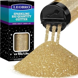 LEOBRO 150g/5.29oz Glitter, Extra Fine Glitter, Resin Glitter Powder, Fine Glitter for Crafts, Bulk Metallic Craft Glitter for Resin, Christmas Glitter Tumbler DIY Crafts, Champagne Gold Glitter