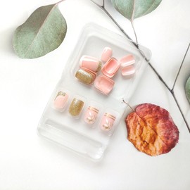 Short Press on Nails 24pcs Pink Square Fake Nails Glossy with White Leaf French Designs Artificial False Nails Gold Glitter Line Full Cover Acrylic Nails Short White Edge Glue on Nails for Women