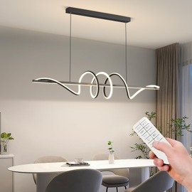 JAYMP Dining Room LED Chandelier 56W Dimmable Kitchen Island Light Modern Pendant Light Geometric Design Hanging Light Fixture Black 39 Inches