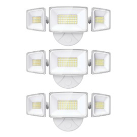 Onforu 3 Packs 60W LED Security Light, 6000LM Outdoor Flood Lights Fixture with 3 Adjustable Heads, IP65 Waterproof, 6500K White Super Bright Exterior Wall Mount Security Light for Eave, Yard(White)