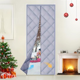 Magnetic Thermal Insulated Door Curtain, Strong Magnets Weatherproof Oxford Material Cotton Fiber Fill, Keep Warm in Winter (Gray, Fit Door Size 38" × 82")