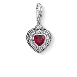 Thomas Sabo Women's 925 Sterling Silver Red Charm Heart with Stone Club Pendant 1478-640-10