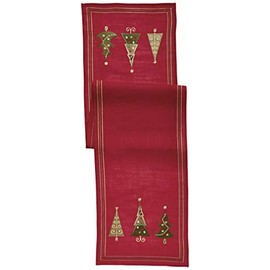 SARO LIFESTYLE Embroidered Christmas Tree Design Table Runner, Red, 16"x70"