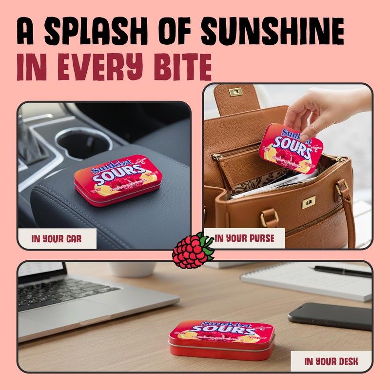 Sunkist Sours Raspberry Lemonade Candy | Sugar Free, Natural Fruit