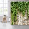 Spring Scenery Shower Curtains Set Green Leaves Plant Vine Stone