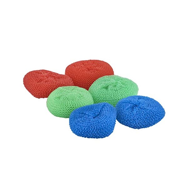 Superio Nylon Scouring Pads - 6 Pack Assorted Colors Round Plastic Dish Scrubbers, Mesh Scourers