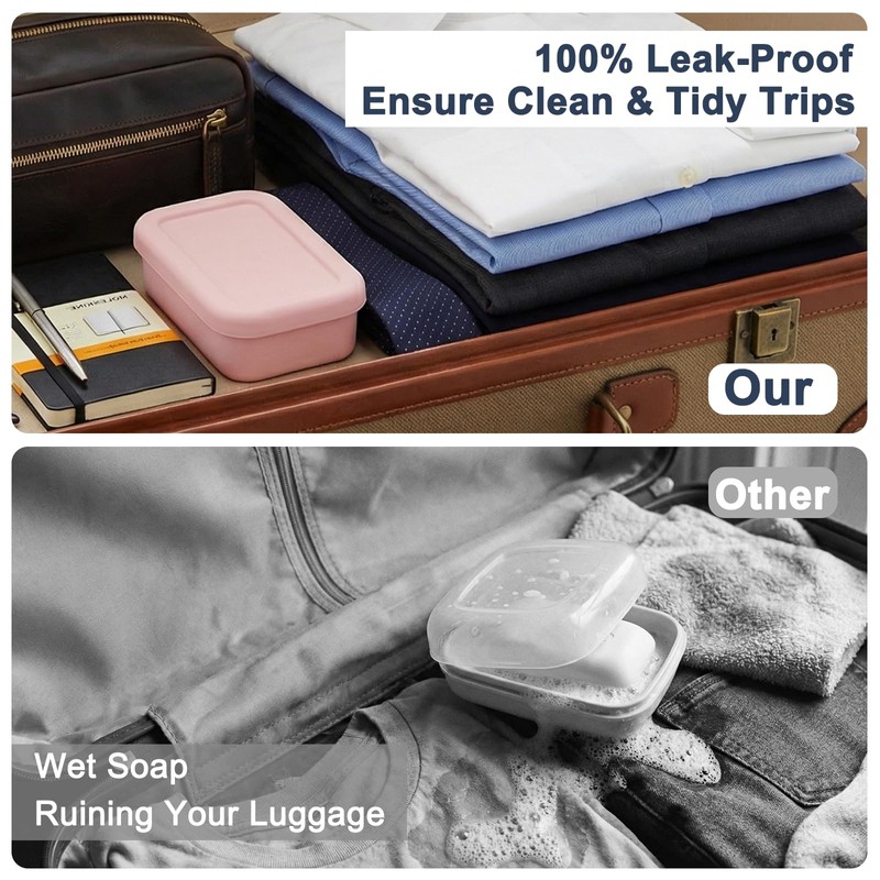 Leak Proof Silicone Travel Soap Case with Draining Tray -