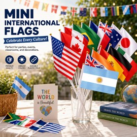48 Countries International World Stick Flag,5.5 * 8.6 In 2026 World Cup Handheld Flags,Small Mini Hand Held National Pennant Flags for Sports Events,International Festival,Olympic,Soccer Celebration