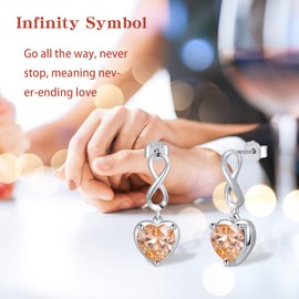 November Citrine Topaz Birthstone Infinity Stud Earrings - Shysnow 925 Sterling Silver Heart Shaped Cubic Zirconia Dangle Studs Infinite Symbol Birth Gem Stone Jewelry for Women Birthday Christma Gift