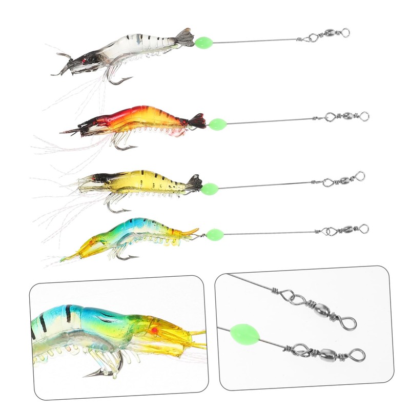 Kisangel 4pcs Shrimp Baits Realistic Soft Fishing Lures Hooks for