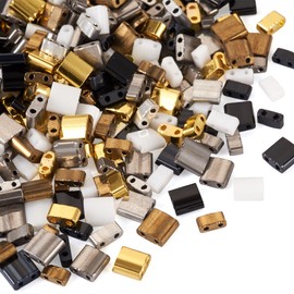 Cheriswelry 360pcs 2-Hole Glass Seed Beads Half Tila Beads Rectangle Opaque Loose Spacer Beads 4.5~5.5mm for DIY Craft Bracelet Earring Necklace Jewelry Making