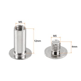 HARFINGTON 30 Sets Chicago Screws Leather Rivets, M5 3/16-Inch Belt Binding Metal Screws for Leathercraft, Bag, Shoes, Purse, Bookbinding, Silver, M5x12mm