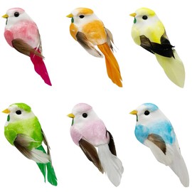 LWINGFLYER 6pcs Tiny Colorful Fake Birds Mushroom Arts and Crafts Foam Birds Figures 2-Inch with Attached Magnet for Fairy Garden Micro Landscape Decoration Birdcage