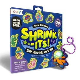 Ooly 28 PC DIY Shrinking Art Kit for Kids, 20 Glow in the Dark Plastic Pre Cut Charms and More, No Mess Creative Activity Jewelry Making Kit - Glow Buddies