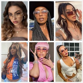 LASPOR Retro Rimless Rectangle Sunglasses for Women Men Tinted Lens Gold Metal Frameless Vintage Square Glasses, Black + Red