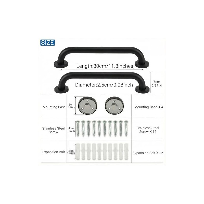 Pack of 2 Grab Bars for Seniors, 30 cm Stainless