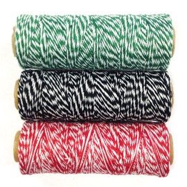 Wrapables 4-Ply Cotton Baker's Twine for Gift Wrapping and Arts and Crafts, 110-Yard Spool, Dark Green/Black/Red, Set of 3