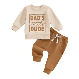 mlpeerw Toddler Baby Boy Outfit Dad's Little Dude Long Sleeve Sweatshirt And Pants Set Infant Baby Fall Winter Clothes (A Russet dads little dude, 3-6 Months)