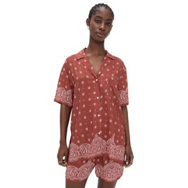 WAYF Women's Breeze Short Sleeve Top, Terracotta Bandana, Red, Print, M