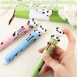 PLwelth Multicolor Ballpoint Pen 0.5mm Cute Cartoon Panda Ballpoint Pen 10-in-1 Colored Retractable Animal Ballpoint Pens for Office Supplies Back to School Gifts for Her Him Assorted Ink(4-Count)