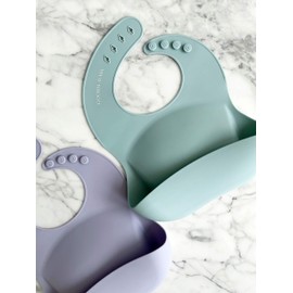 Goobie Baby Silicone Baby Bib with Food Catcher - Adjustable Waterproof Feeding Bib for Babies & Toddlers 4 to 36 Months for Girl and Boy - Modern, Soft, Easy to Clean (2 Pack – Sea Glass/Lilac)