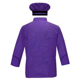 Men's Chef Jacket Full Sleeve Multi Color Chef Coat in Black Piping With Free Chef Cap (Purple, Small)