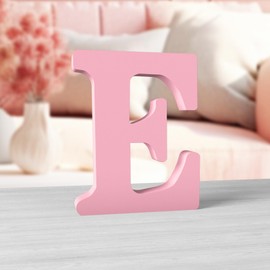 Aruatu 6 Inch Pink Wood Letters Unfinished Wood Letters for Wall Decor Decorative Standing Letters Large Letters for Wall Decoration for Craft Home Party Projects (E)