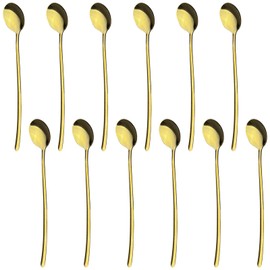 12 Pcs Gold Coffee Spoons Set – 6.7" Stainless Steel Long Handle Teaspoons for Stirring, Espresso, Iced Tea, Cocktail – Elegant Small Gold Spoons for Coffee Bar, Daily Use & Parties