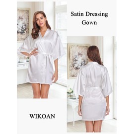 Wikoan Women's Satin Dressing Gown, Soft Silk Robe Lightweight Sleepwear for Bridal, Wedding Party Robes with Oblique V-Neck,XXL,White