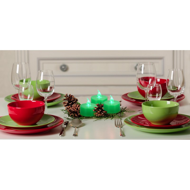 KOABY 12 Pack Green Light Non-Flickering Flameless Tea Lights, Green
